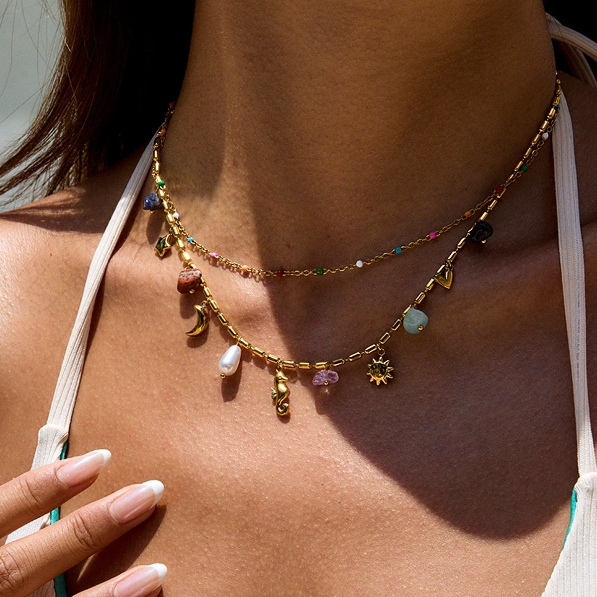 Marina Necklace Seahorse Pendant with Natural Stone