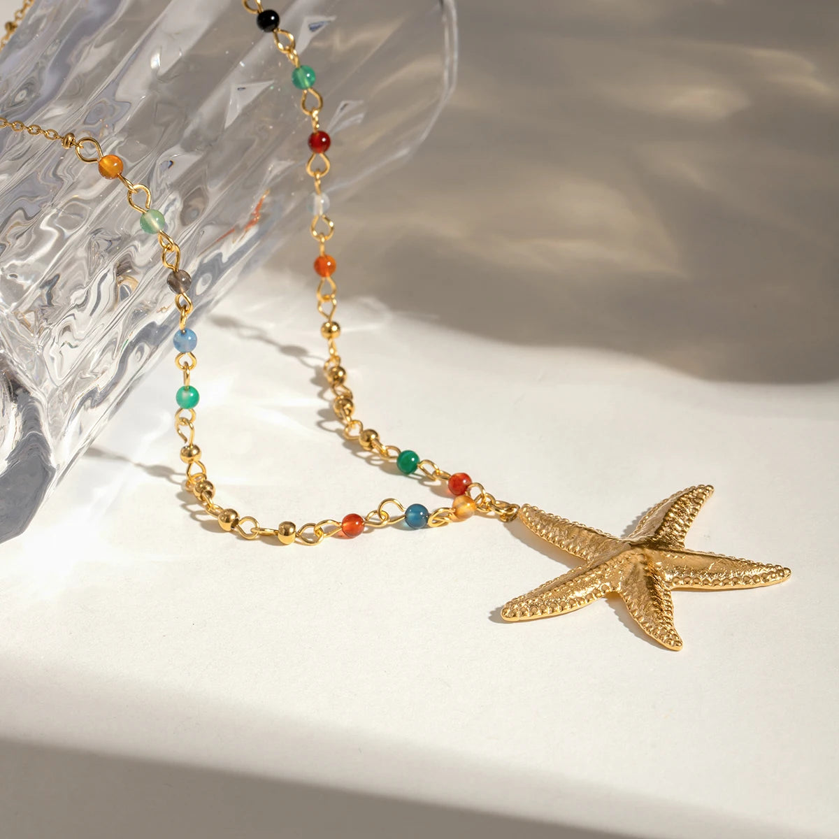 Maris Necklace Starfish Pendant with Hammered Bead