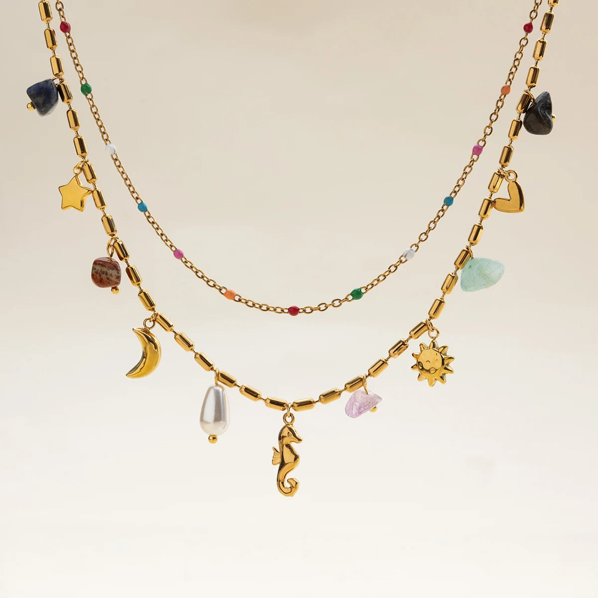 Marina Necklace Seahorse Pendant with Natural Stone