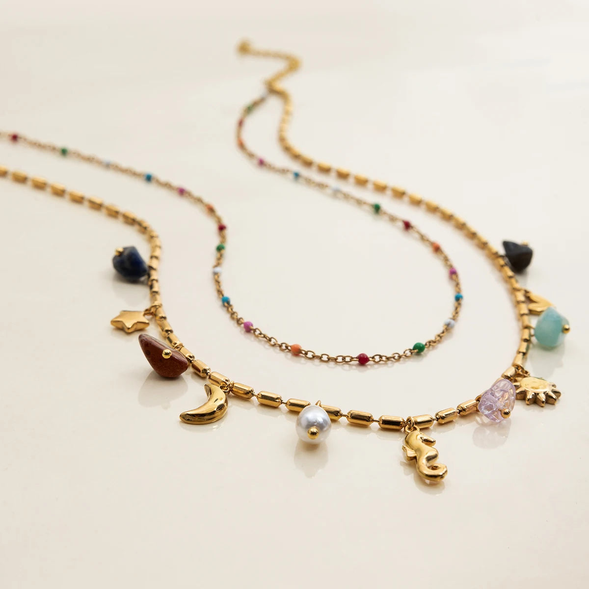 Marina Necklace Seahorse Pendant with Natural Stone