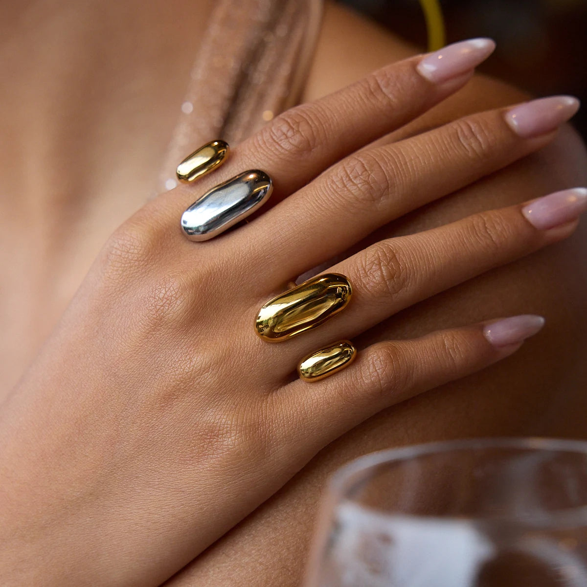 Duo Ring Two-Tone Geometric Double Layer