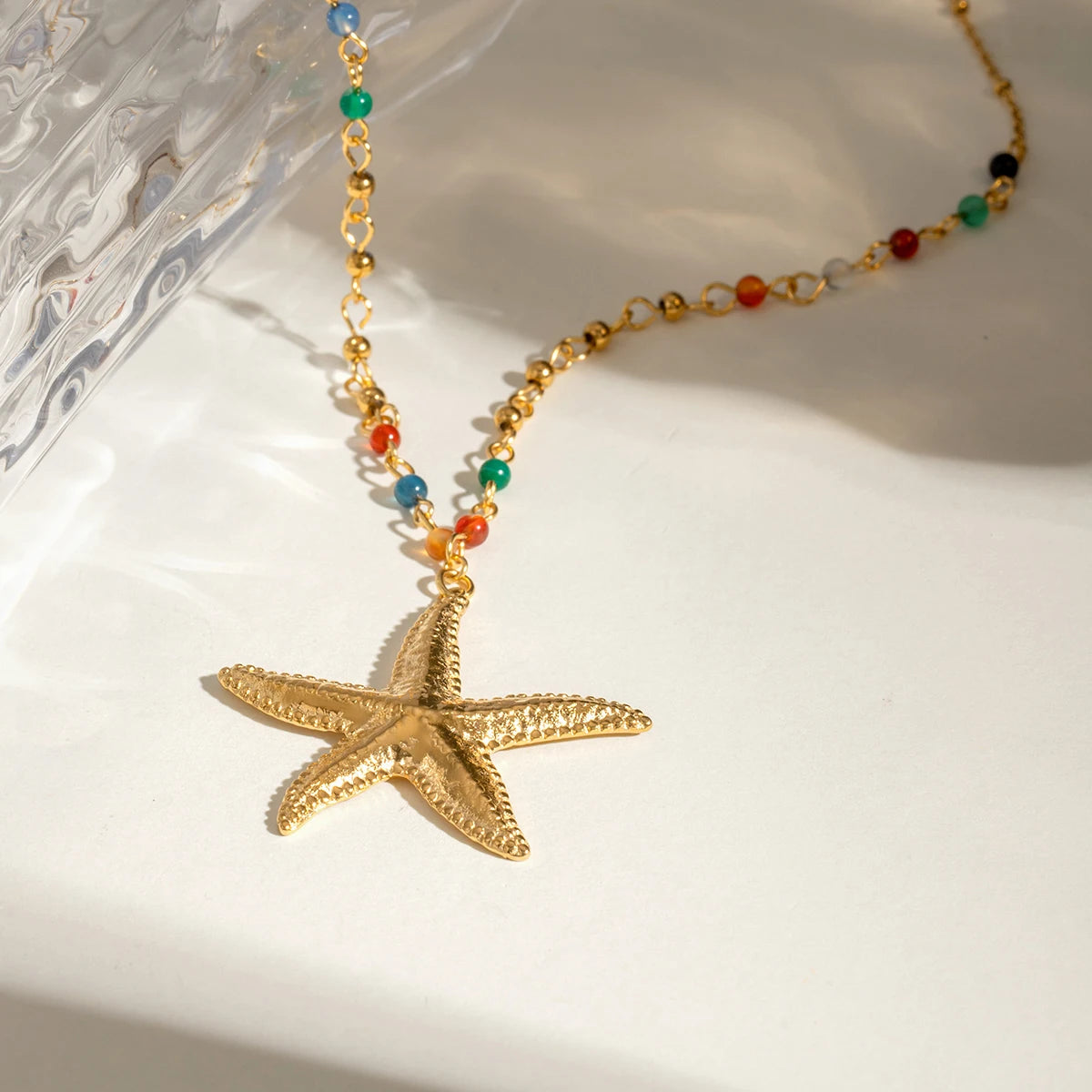 Maris Necklace Starfish Pendant with Hammered Bead