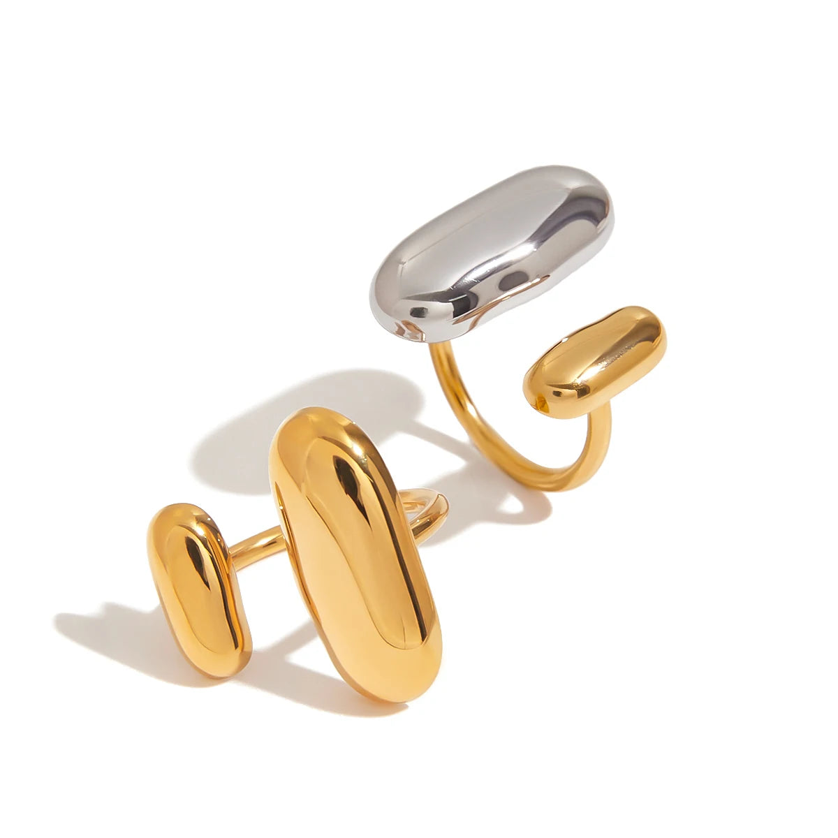 Duo Ring Two-Tone Geometric Double Layer