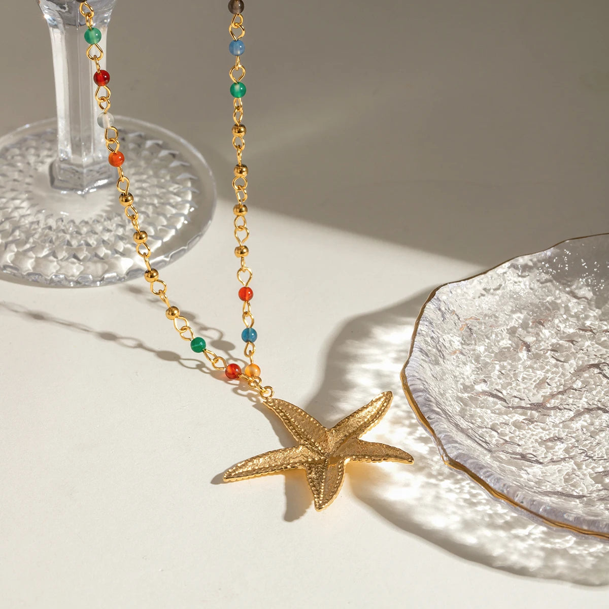 Maris Necklace Starfish Pendant with Hammered Bead