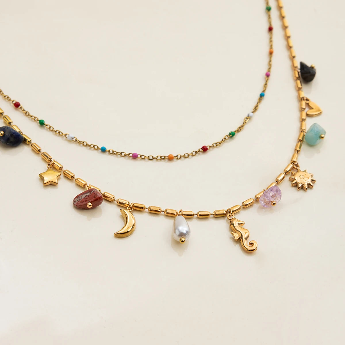 Marina Necklace Seahorse Pendant with Natural Stone
