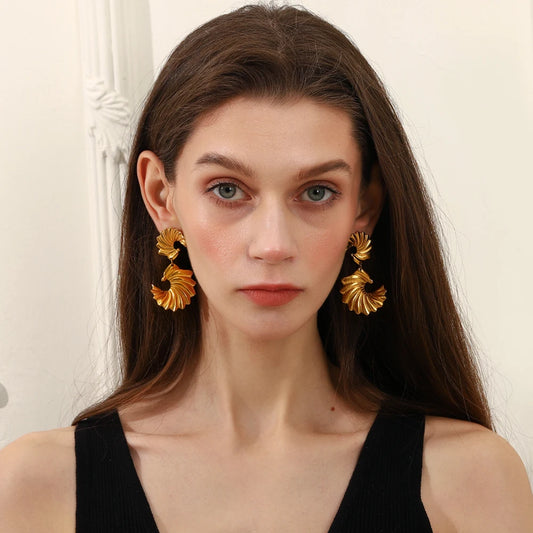 E.B.belle 2025 New Design Glossy Wings Earring For Women 18K Gold Plated Stainless Steel Fashion Jewelry Gift