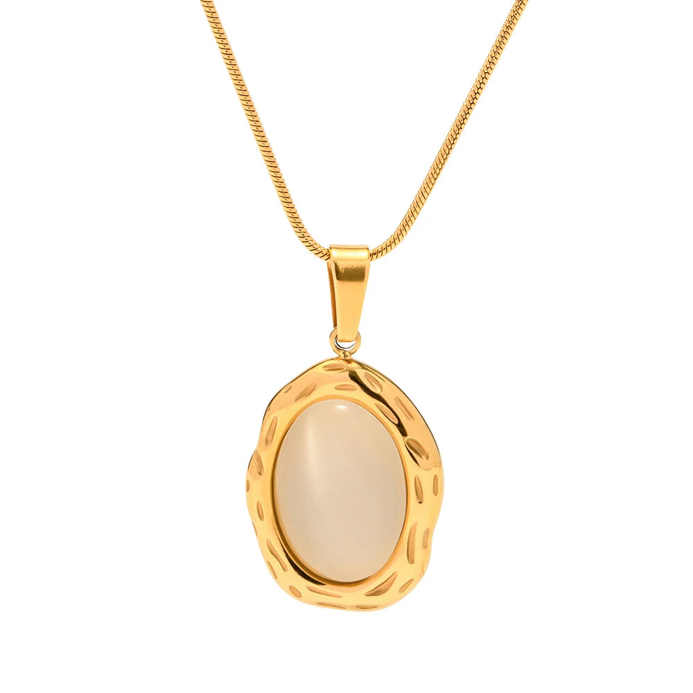 Lunaria Necklace Oval White Cat Eye Opal
