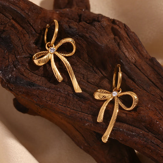 E.B.belle Diagonal Bow Earrings Waterproof Cute 18K Gold Plated Women's Earrings 316L Stainless Steel Jewelry