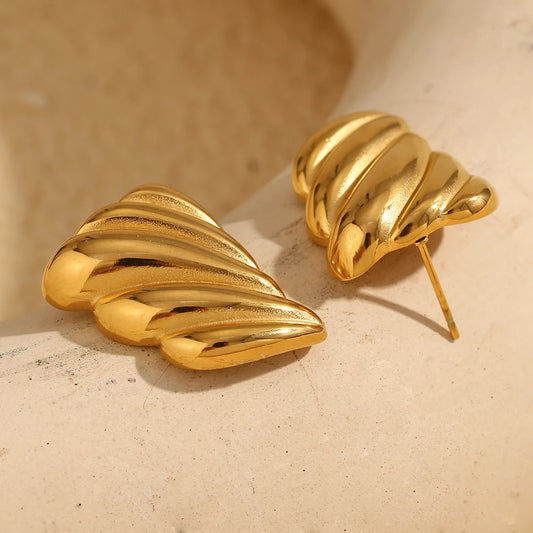 E.B.belle 2025 New Trend Wing shape Stud Earring For Women Glossy Stainless Steel 18K Gold Plated Jewelry Accessories