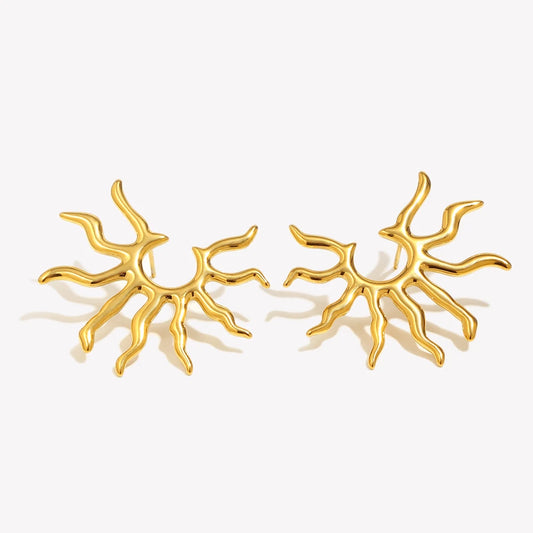 E.B.belle 18K Gold Plated Creative Exaggerated Sun Stud Earrings Stainless Steel Fashion Ear Jewelry Accessories