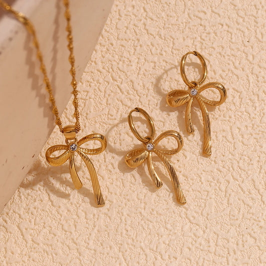 E.B.belle Diagonal Bow Earrings Waterproof Cute 18K Gold Plated Women's Earrings 316L Stainless Steel Jewelry