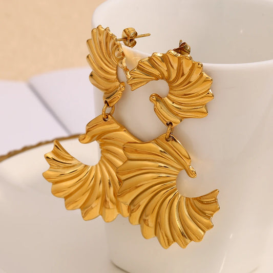 E.B.belle 2025 New Design Glossy Wings Earring For Women 18K Gold Plated Stainless Steel Fashion Jewelry Gift