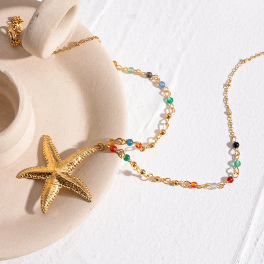 Maris Necklace Starfish Pendant with Hammered Bead
