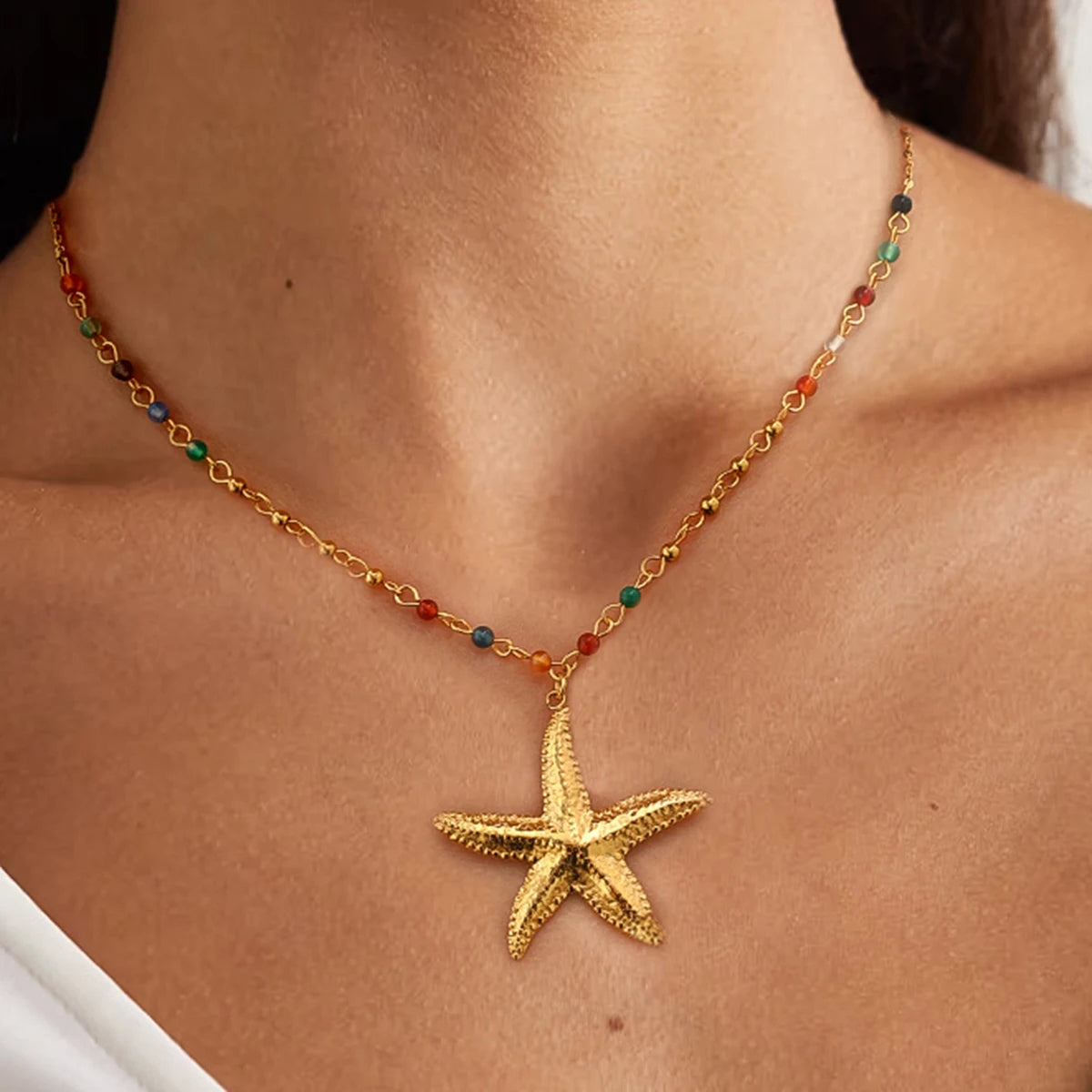 Maris Necklace Starfish Pendant with Hammered Bead