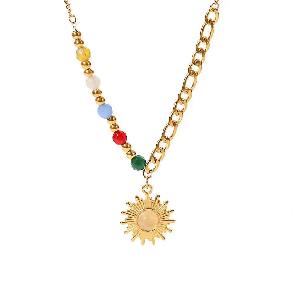 Solenne Necklace Sun Pendant with Bead & Figaro Chain
