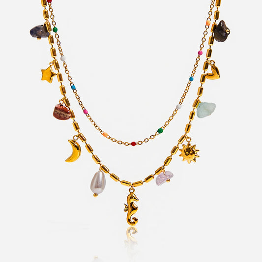 Marina Necklace Seahorse Pendant with Natural Stone