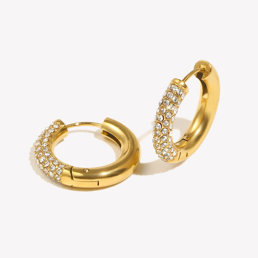 E.B.belle Circular Semi Inlaid Zircon Earrings Silver Color 316L Stainless Steel Women's Earrings 18K Gold Plated Jewelry