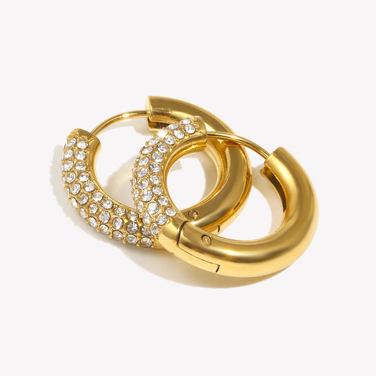 E.B.belle Circular Semi Inlaid Zircon Earrings Silver Color 316L Stainless Steel Women's Earrings 18K Gold Plated Jewelry