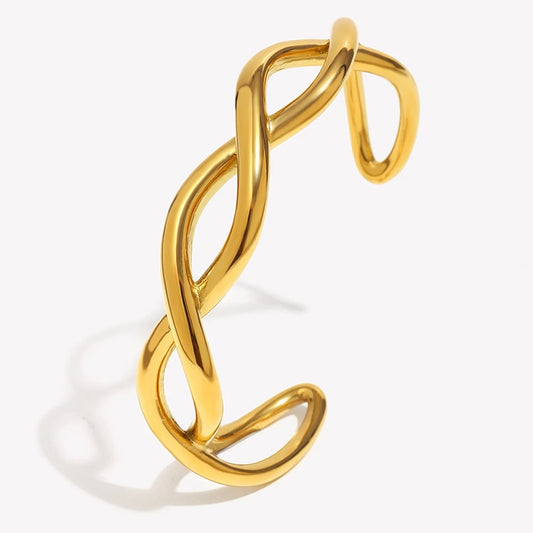 E.B.belle 18K Gold Plated Classic Design Crossing Lines Open Bracelet Women's Hand Bracelets Stainless Steel Waterproof Jewelry