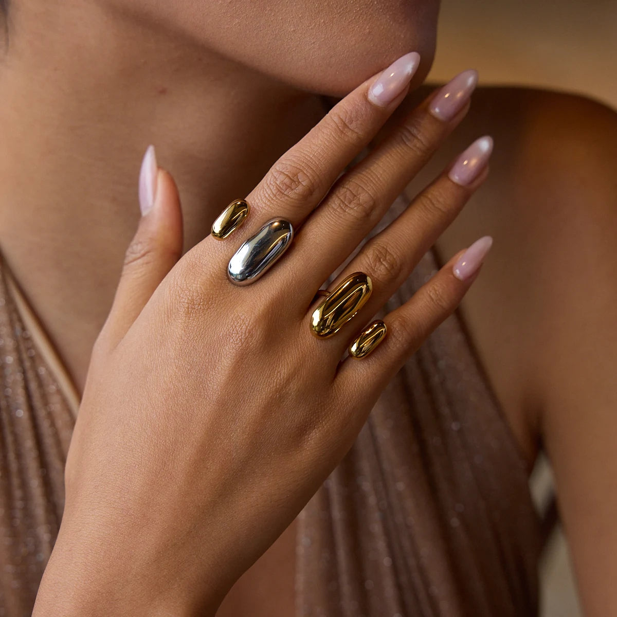 Duo Ring Two-Tone Geometric Double Layer