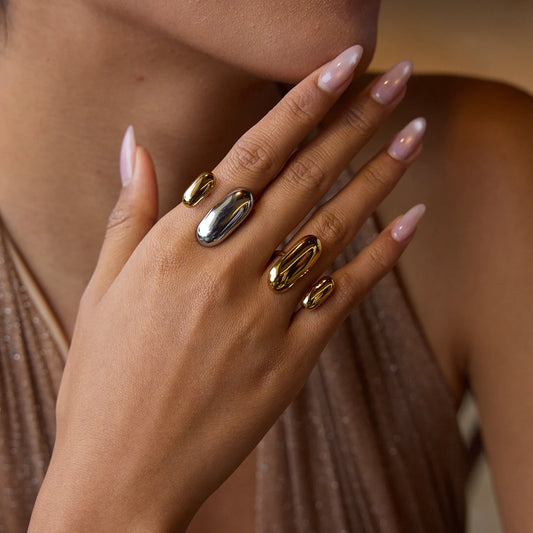 Duo Ring Two-Tone Geometric Double Layer