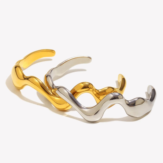 E.B.belle Creative PVD Plated Geometric Color Casting Wave Cuff Bracelets 18K Gold Plated Stainless Steel Glossy Fashion Jewelry