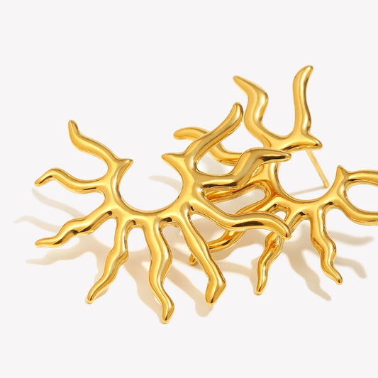 E.B.belle 18K Gold Plated Creative Exaggerated Sun Stud Earrings Stainless Steel Fashion Ear Jewelry Accessories